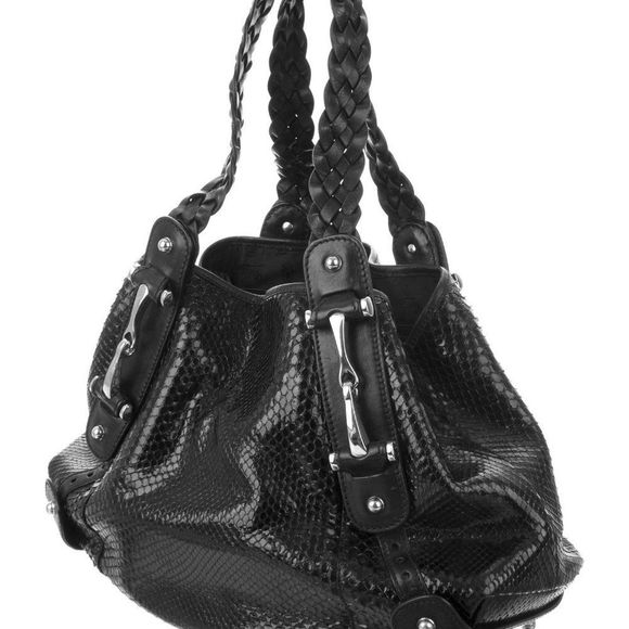 Black Python Medium Bag w/ magnetic snap closure - Picture 2 of 3